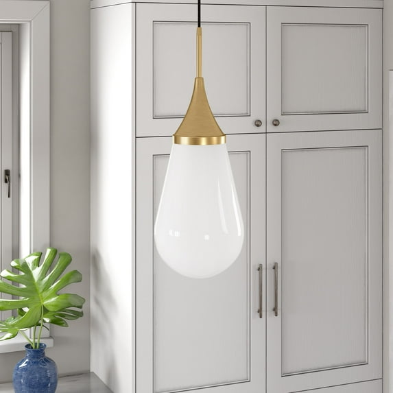 Evelyn&Zoe Ambrose 8.63" Wide Pendant with Glass Shade in Brass/Milk White