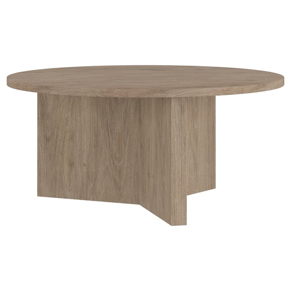 Evelyn&Zoe Anders 36" Wide Round Coffee Table, Antiqued Gray Oak