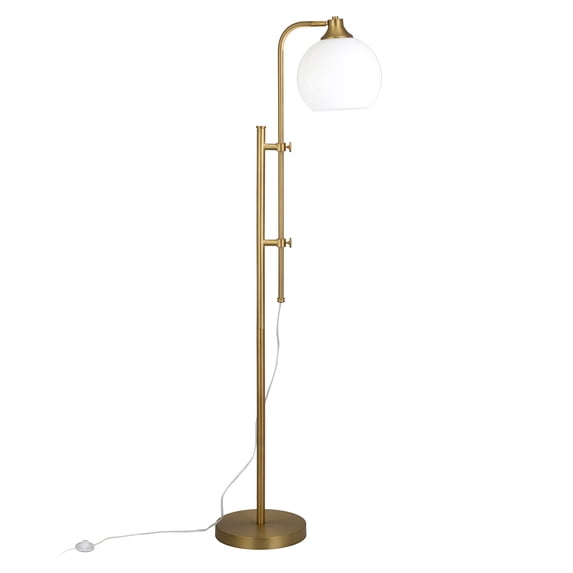Evelyn&Zoe Antho Height-Adjustable Floor Lamp with Glass Shade in Brass/White Milk