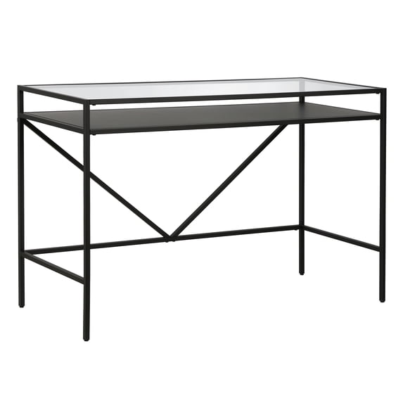 Evelyn&Zoe Baird Rectangular 46" Wide Desk with Metal Shelf in Blackened Bronze