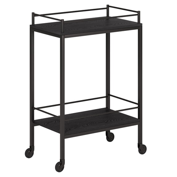Evelyn&Zoe Barnes 23.5" Wide Rectangular Bar Cart, Black Grain