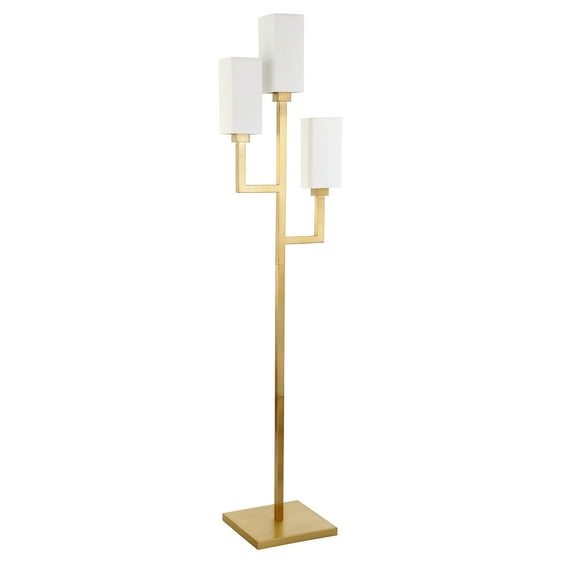 Evelyn&Zoe Basso 3-Light Torchiere Floor Lamp with Fabric Shade, Brass/White
