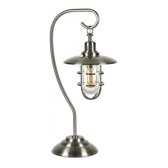 Evelyn&Zoe Bay 22" Tall Nautical Table Lamp with Glass/Metal Shade in Brushed Nickel/Clear
