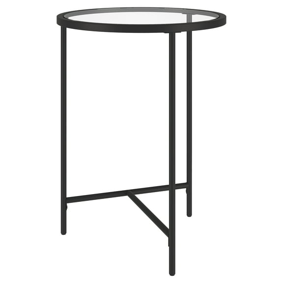 Evelyn&Zoe Berenson 18" Wide Round Side Table with Glass Top, Blackened Bronze
