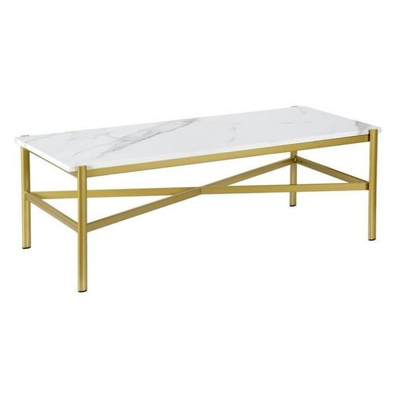 Evelyn&Zoe Braxton 46" Wide Rectangular Coffee Table with Faux Marble Top, Gold