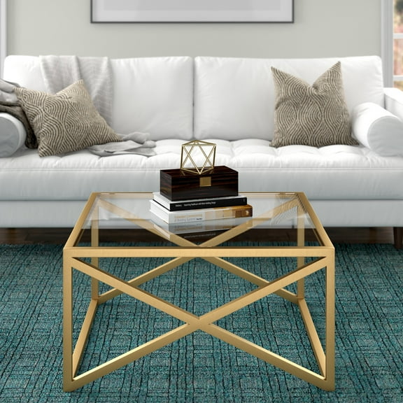 Evelyn&Zoe Calix 32" Wide Square Coffee Table, Brass