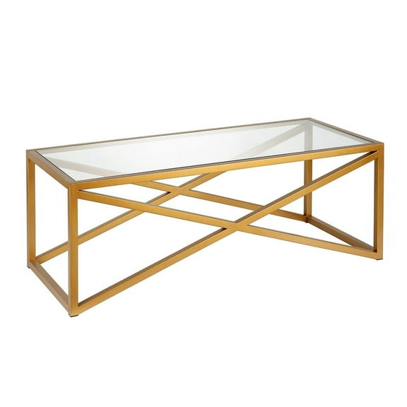 Evelyn&Zoe Calix 46" Wide Rectangular Coffee Table, Brass