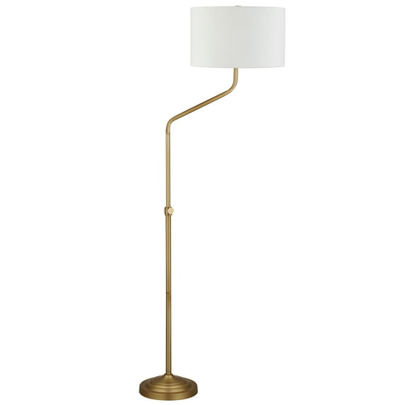 Evelyn&Zoe Callum Height-Adjustable Floor Lamp with Fabric Shade, Brushed Brass/White