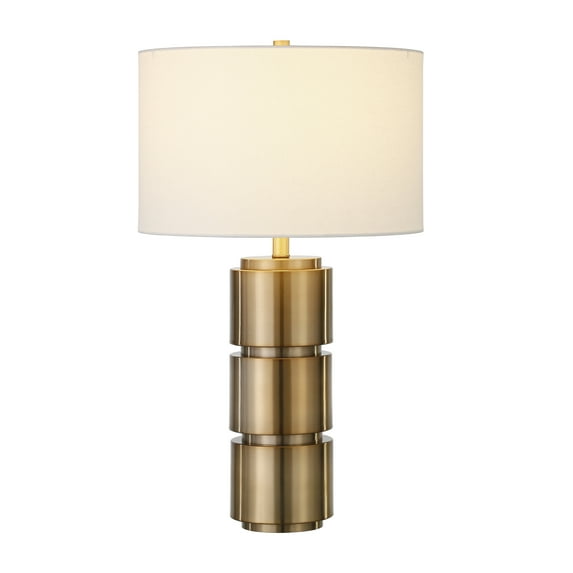 Evelyn&Zoe Campbell 27" Tall Table Lamp with Fabric Shade, Brass/White