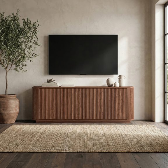 Evelyn&Zoe Canton Transitional TV Stand For TVs up to 75", Satin Walnut