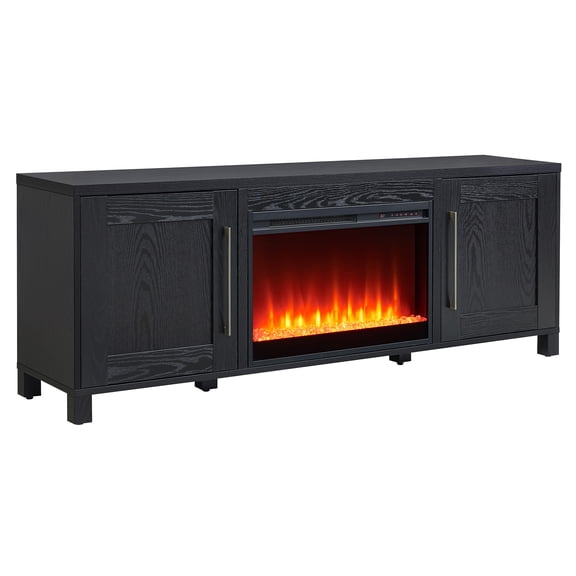 Evelyn&Zoe Chabot Rectangular TV Stand with 26" Crystal Fireplace for TV's up to 75", Black Grain