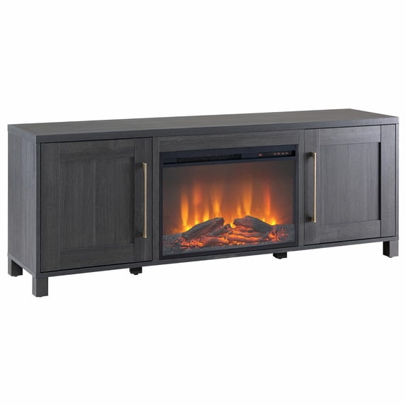 Evelyn&Zoe Chabot Rectangular TV Stand with 26" Log Fireplace for TV's up to 75", Charcoal Gray