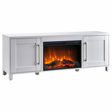Evelyn&Zoe Chabot Rectangular TV Stand with 26" Log Fireplace for TV's up to 75", White