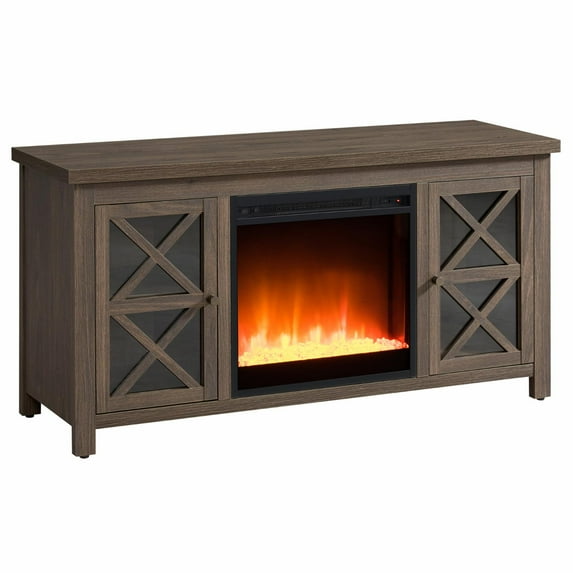 Evelyn&Zoe Colton Rectangular TV Stand with Crystal Fireplace for TV's up to 55", Alder Brown