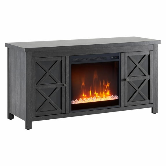 Evelyn&Zoe Colton Rectangular TV Stand with Crystal Fireplace for TV's up to 55", Charcoal Gray