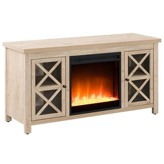 Evelyn&Zoe Colton Rectangular TV Stand with Crystal Fireplace for TV's up to 55" in White Oak