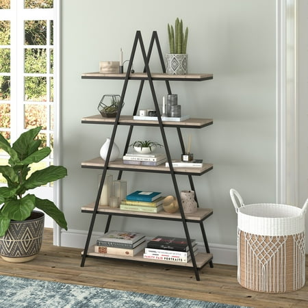 Camden&Wells - Conry A-Frame Bookcase - Blackened Bronze/Antiqued Gray Oak