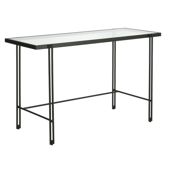 Evelyn&Zoe Contemporary 48 in. Blackened Bronze Metal Desk with Glass Top