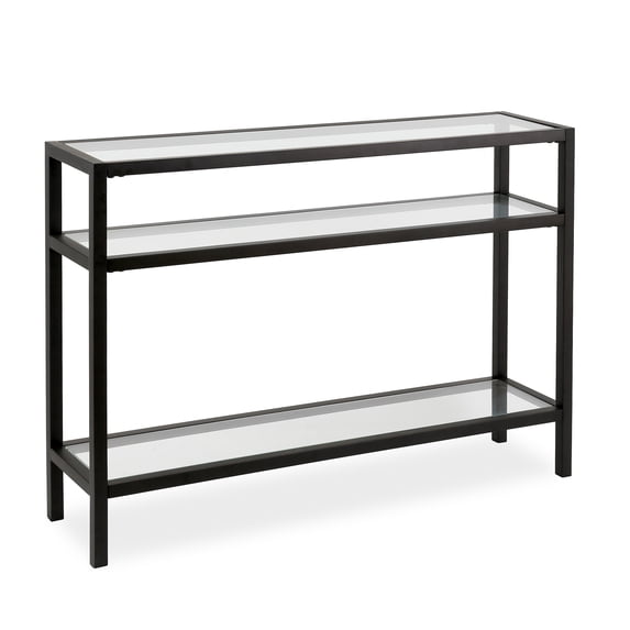 Evelyn&Zoe Contemporary Metal Console Table with Glass Top