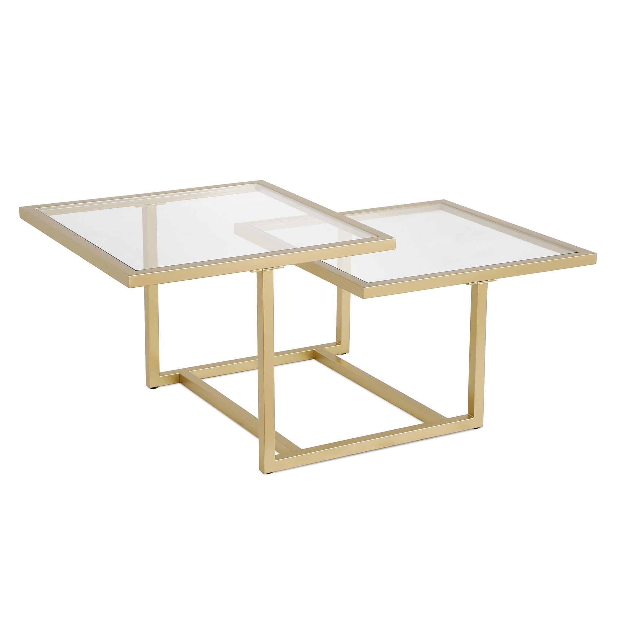 Evelyn&Zoe Contemporary Metal TwoTier Coffee Table with Glass Top