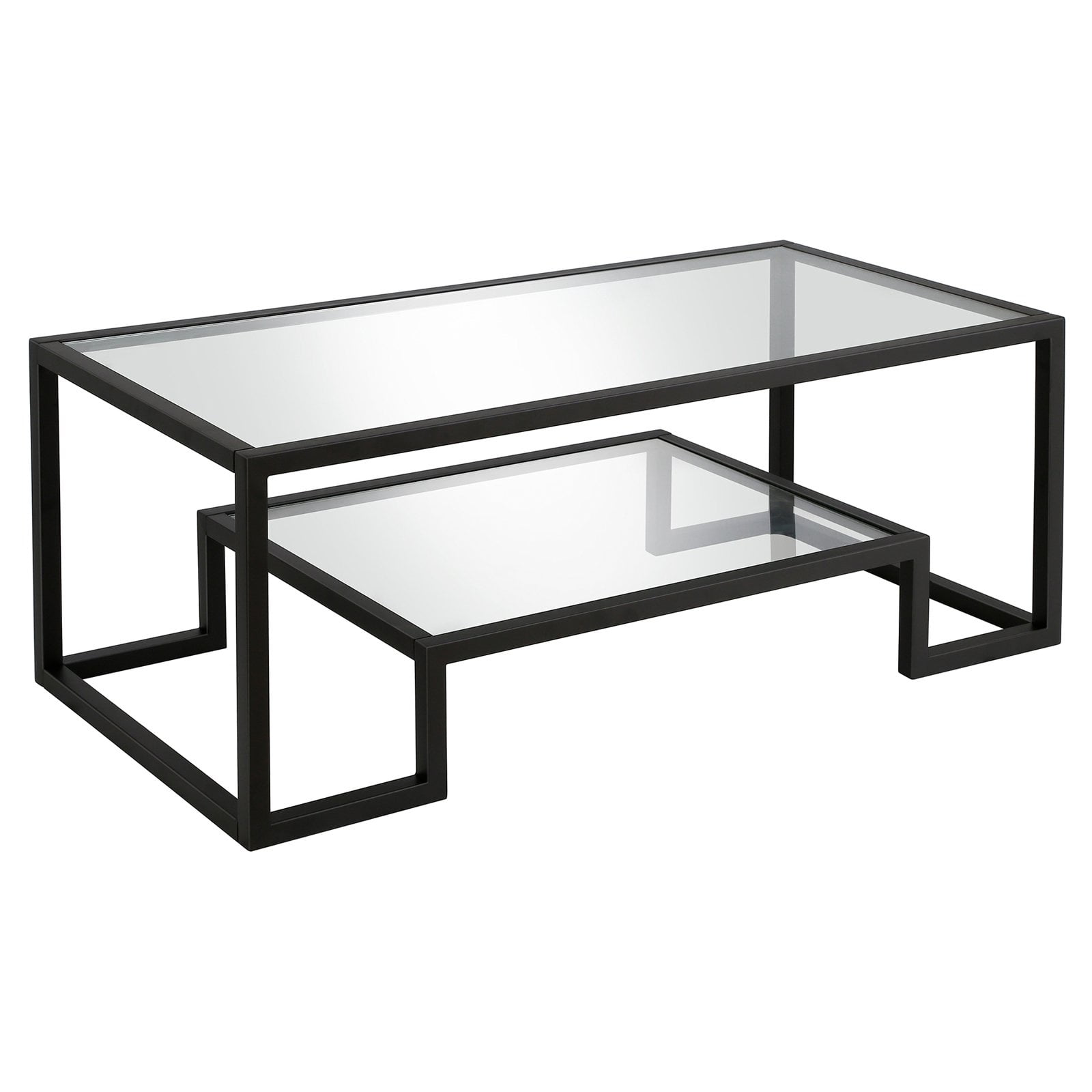 Evelyn&Zoe Contemporary Rectangular Coffee Table with Glass Top and