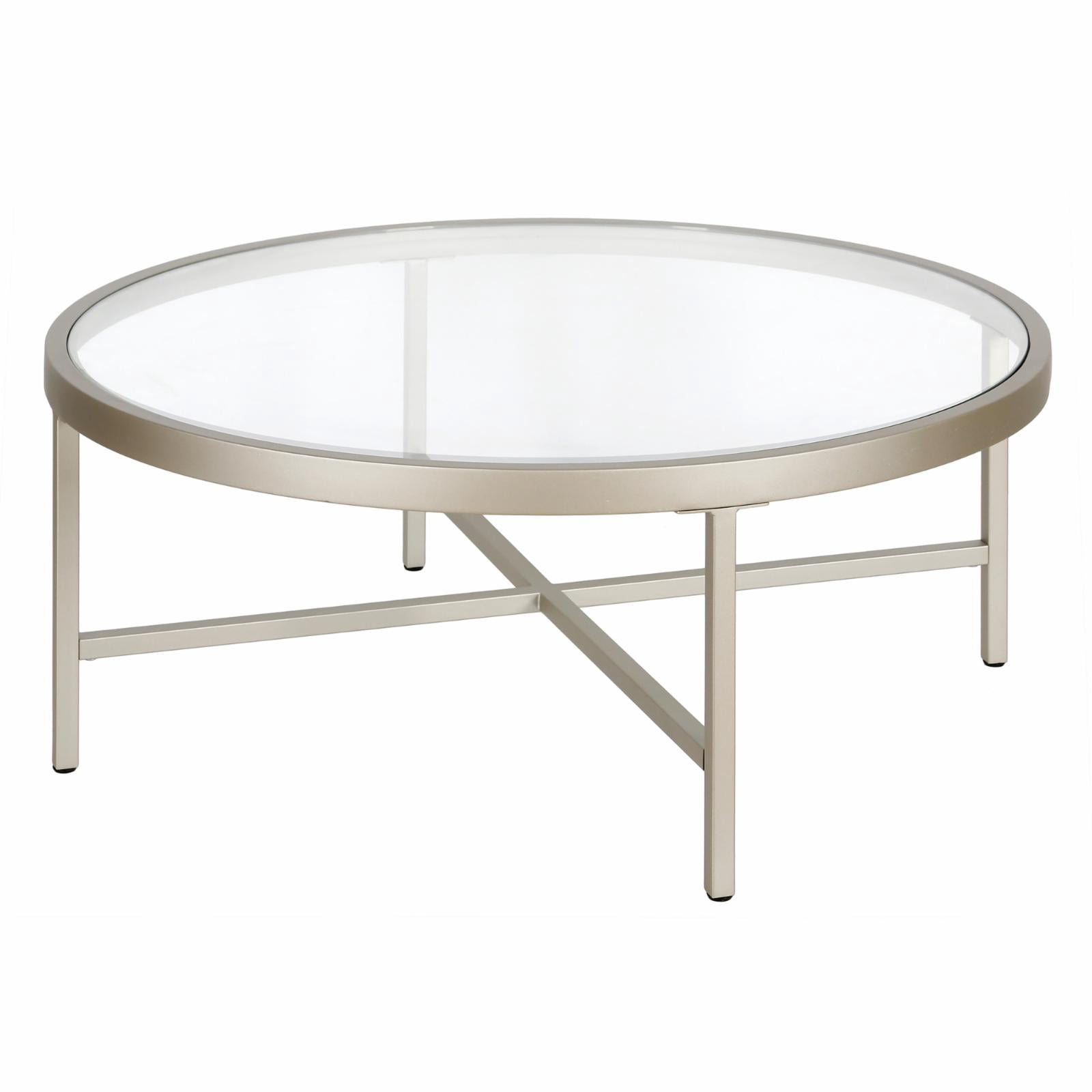 Evelyn&Zoe Contemporary Round Coffee Table with Glass Top