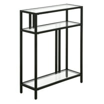 Evelyn&Zoe Cortland 22" Wide Rectangular Console Table with Glass Shelves, Blackened Bronze