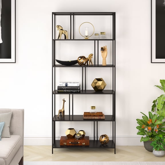 Evelyn&Zoe Cortland 34" Wide Rectangular Bookcase, Blackened Bronze
