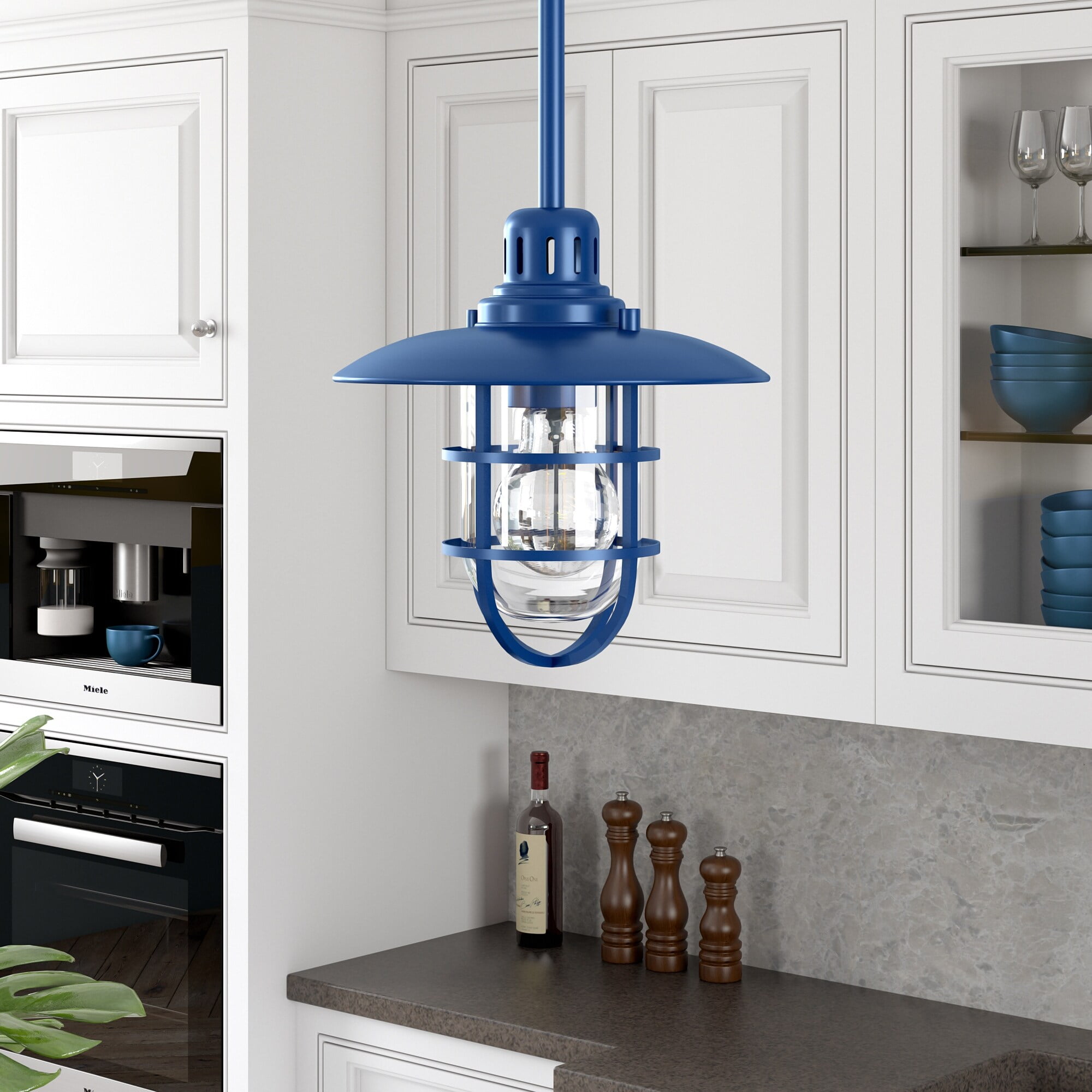 Bay Blue and Clear Glass Globe Pendant Light