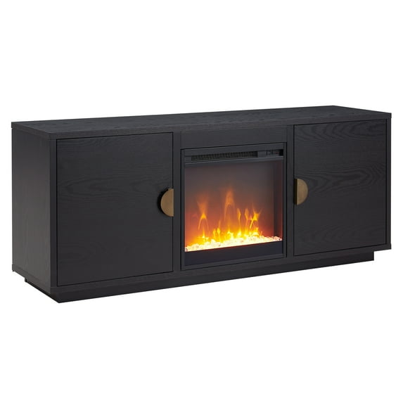 Evelyn&Zoe Dakota Rectangular TV Stand with Crystal Fireplace for TV's up to 65", Black