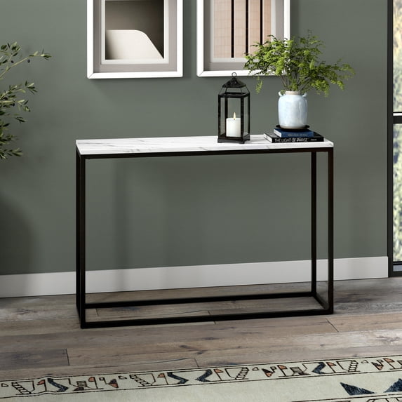 Evelyn&Zoe Dalbec 44" Wide Rectangular Console Table, Blackened Bronze/Faux Marble