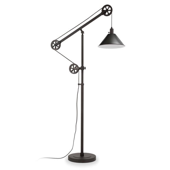 Evelyn&Zoe Descartes Pulley System Floor Lamp with Metal Shade, Blackened Bronze/Blackened Bronze