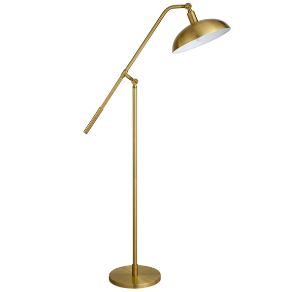 Evelyn&Zoe Devon Boom Arm Floor Lamp with Metal Shade, Brass/Brass