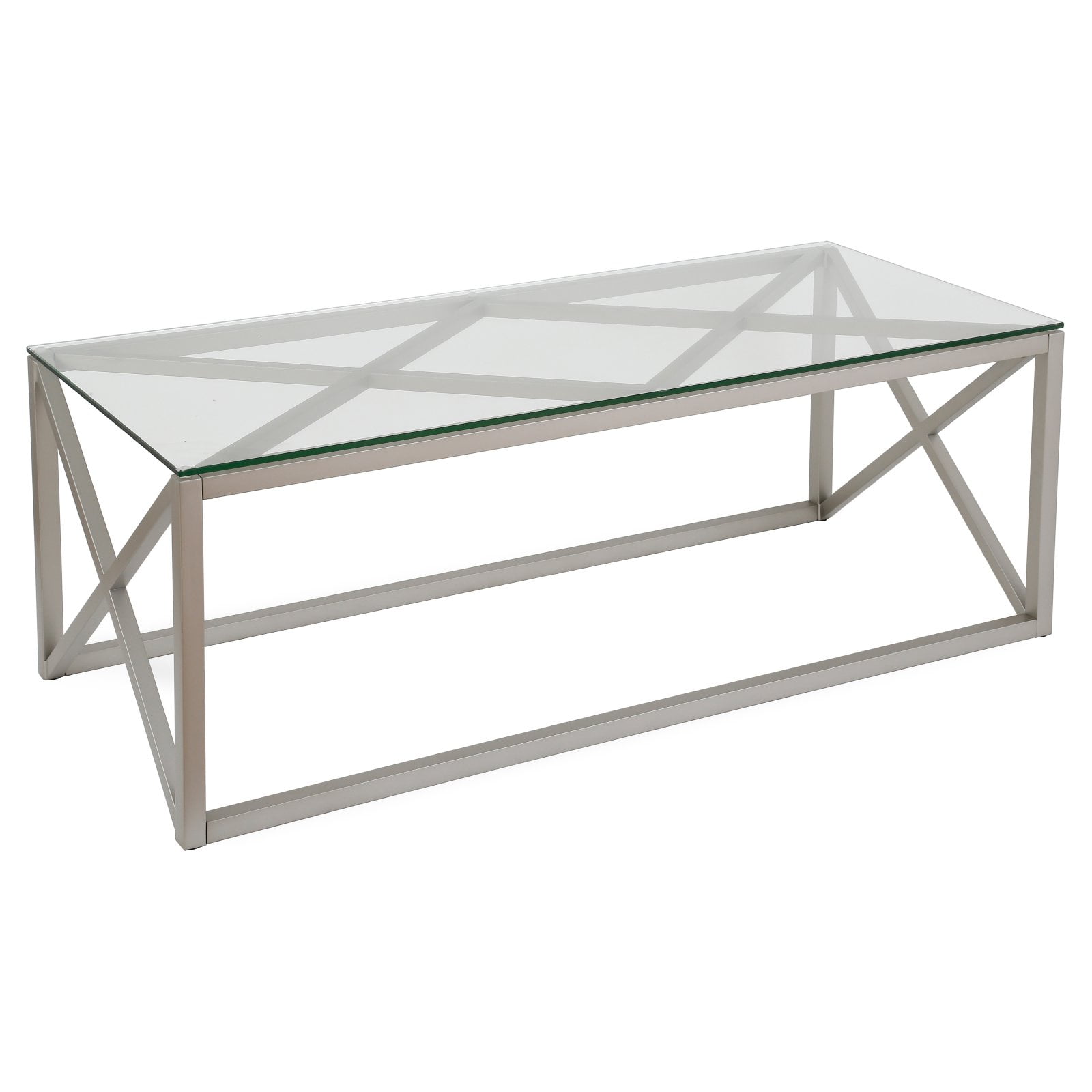 Dixon 46'' Wide Satin Nickel Rectangular Coffee Table with Glass Top