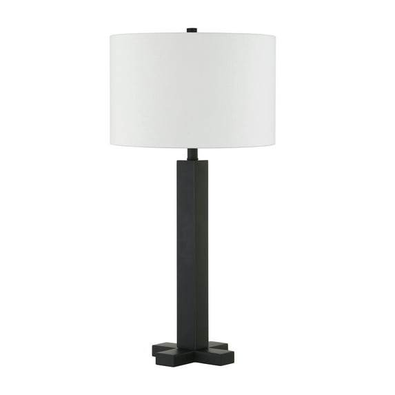 Evelyn&Zoe Dunand 27.25" Tall Table Lamp with Fabric Shade, Blackened Bronze/White