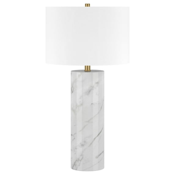 Evelyn&Zoe Elise 30" Tall Table Lamp with Fabric Shade, Marble/Brass/White