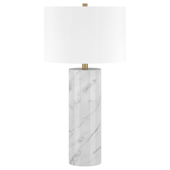Evelyn&Zoe Elise 30" Tall Table Lamp with Fabric Shade, Marble/Brass/White