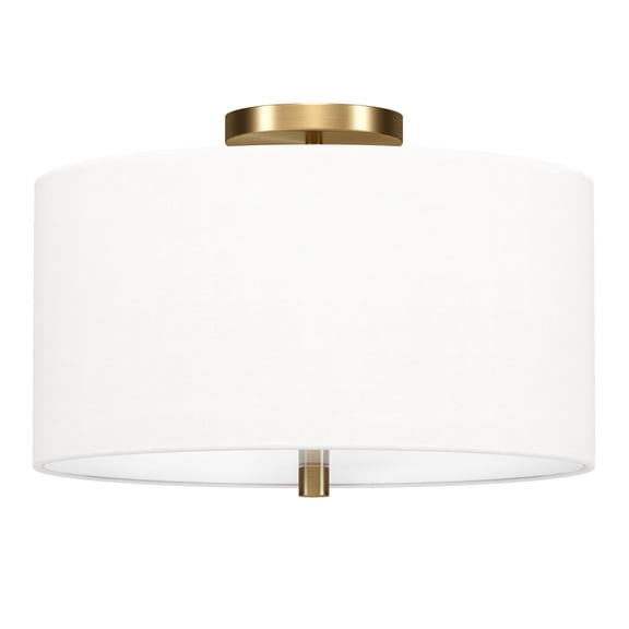 Evelyn&Zoe Ellis 16" Flush Mount with Fabric Shade in Brass/White