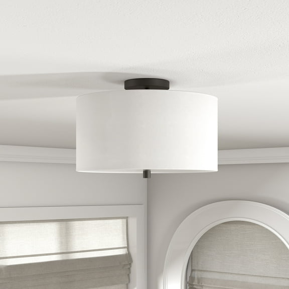 Evelyn&Zoe Ellis 16" Flush Mount with Fabric Shade in Matte Black/White