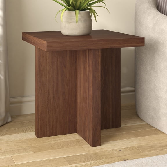 Evelyn&Zoe Elna 22" Wide Square Side Table in Satin Walnut