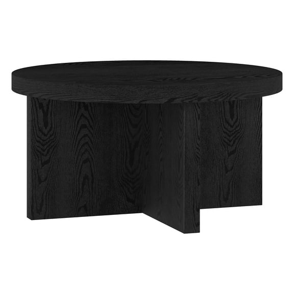 Evelyn&Zoe Elna 33" Wide Round Coffee Table, Black Grain