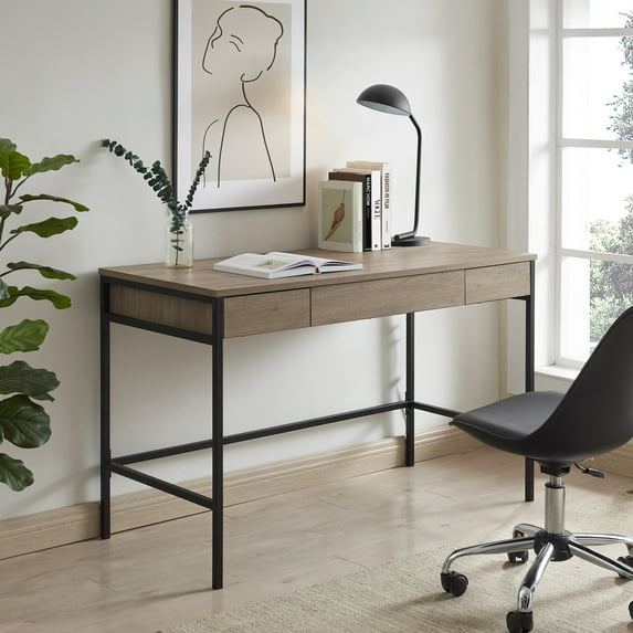 Evelyn&Zoe Evans 48" Wide Rectangular Writing Desk in Antiqued Gray Oak