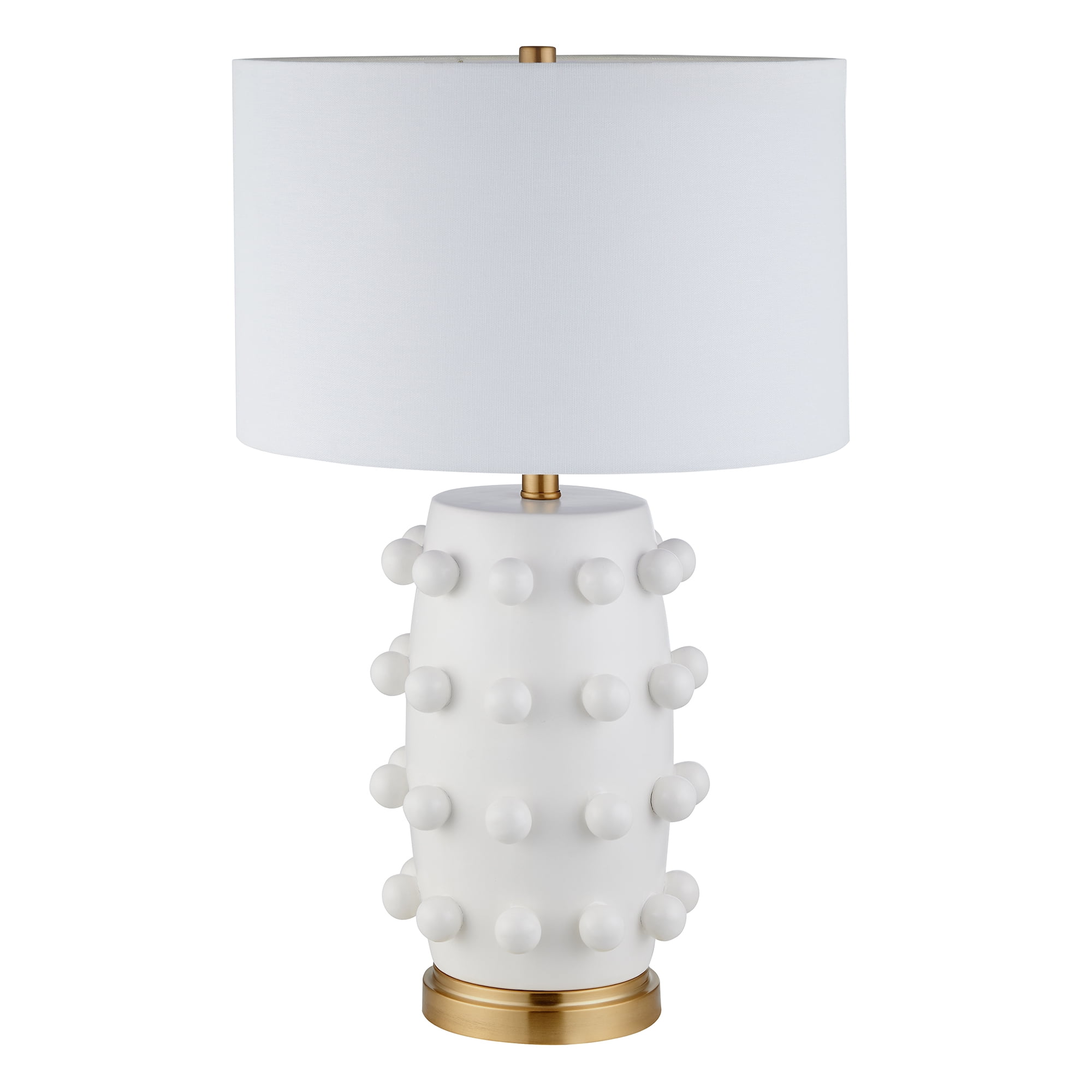 Matte White Ceramic Nightstand Lamp with Fabric Shade