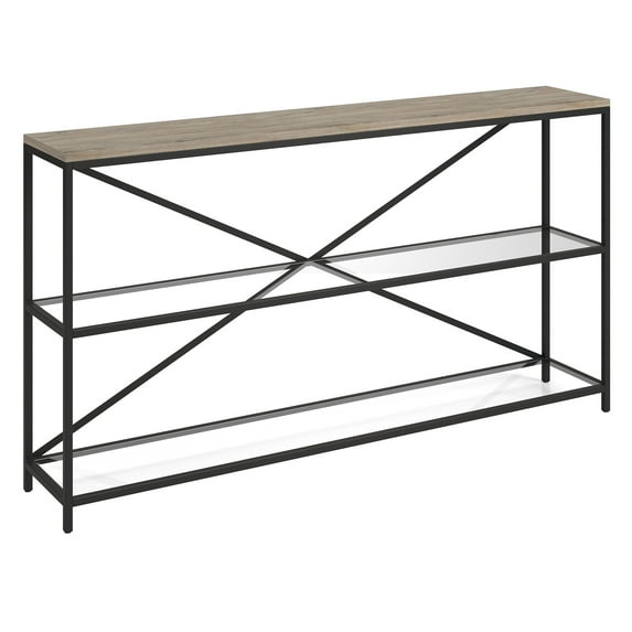 Evelyn&Zoe Fionn 55" Wide Rectangular Console Table, Blackened Bronze/Antiqued Gray Oak
