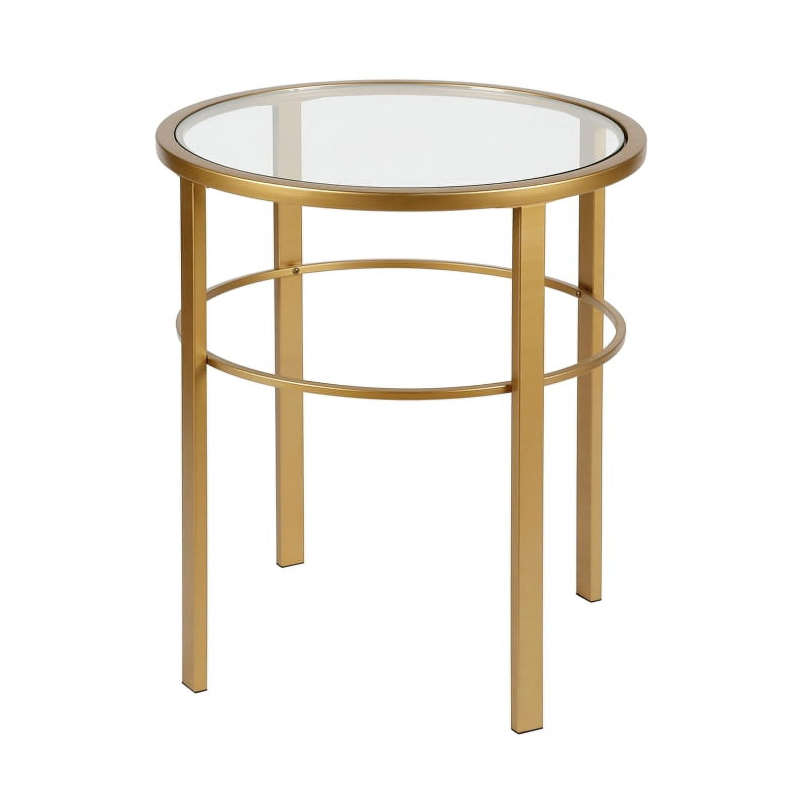 Gaia 20" Round Gold Metal and Glass Accent Table