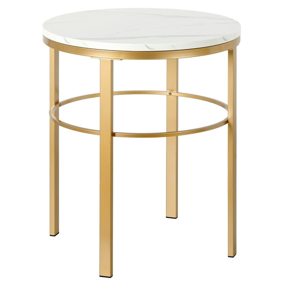 Evelyn&Zoe Gaia 20" Wide Round Side Table with Faux Marble Top, Brass/Faux Marble