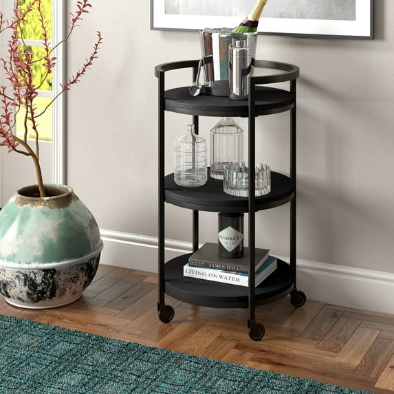 Evelyn&Zoe Graham 21" Wide Round Bar Cart in Black Grain