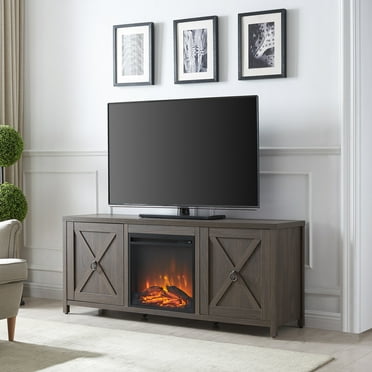 Evelyn&Zoe Granger Rectangular TV Stand with Log Fireplace for TV's up to 65", Alder Brown