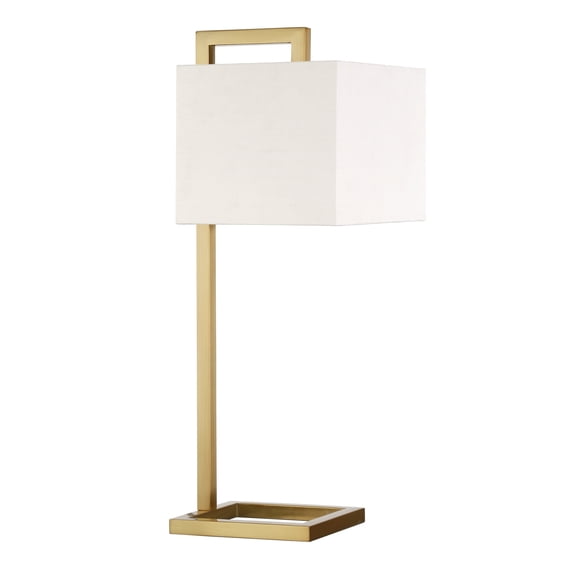 Evelyn&Zoe Grayson 26" Tall Table Lamp with Fabric Shade, Brass/White