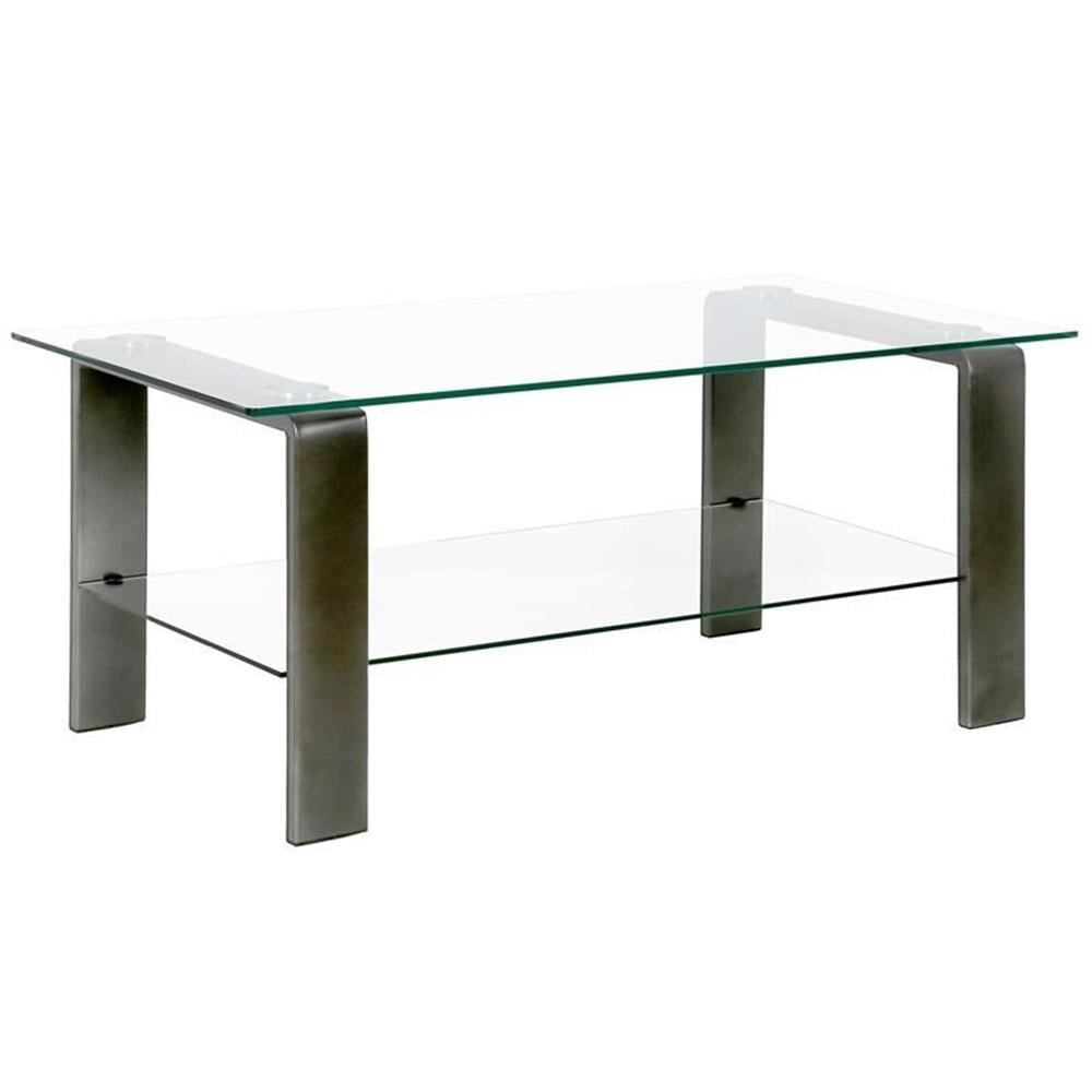 Asta Pewter Finish Rectangular Glass Coffee Table with Shelf
